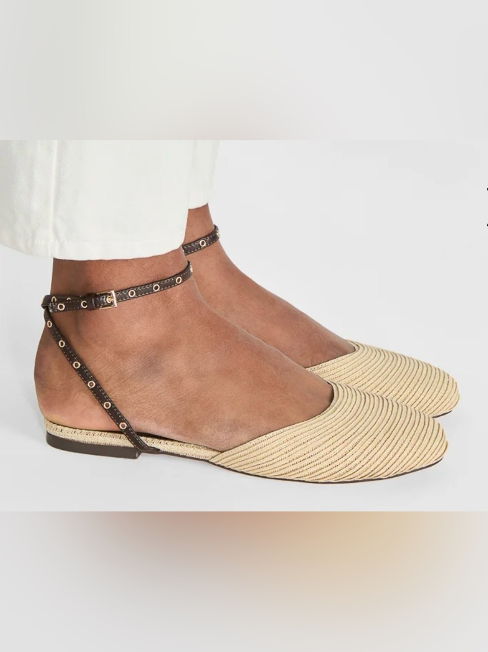 Shoe Dazzle Beige Pointed Ankle-Strap Flats